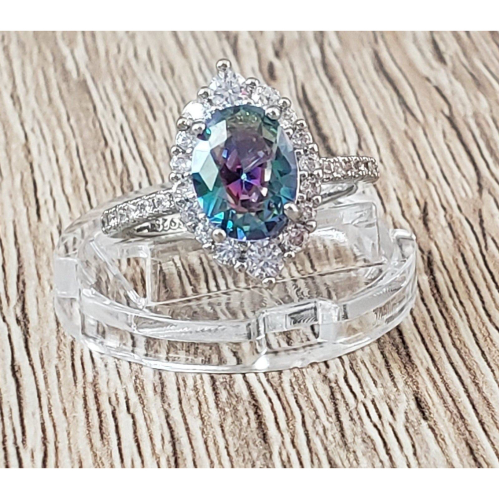 Mystic Topaz Simulated Diamond Halo Ring size 6